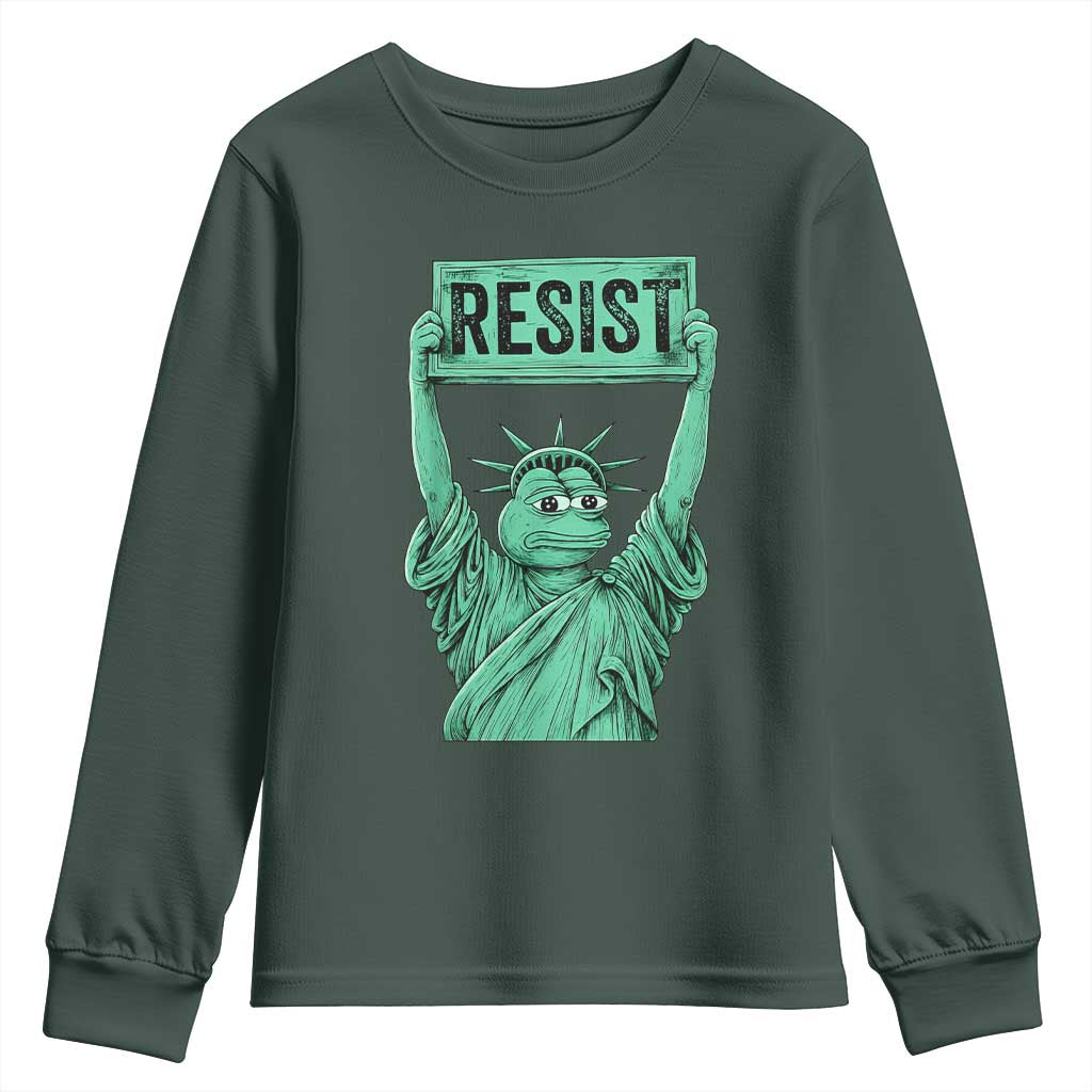 Funny Liberty Frog Meme Resist Youth Sweatshirt Portland Frogs Protest Freedom Fighter TS02 Dark Forest Green Print Your Wear