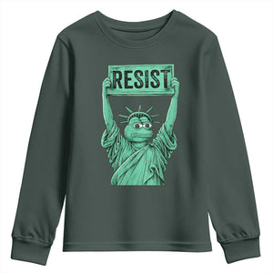 Funny Liberty Frog Meme Resist Youth Sweatshirt Portland Frogs Protest Freedom Fighter TS02 Dark Forest Green Print Your Wear