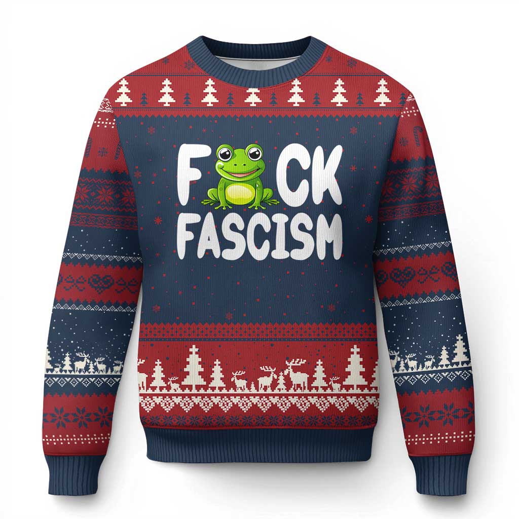 Funny Frog Fck Fascism Ugly Christmas Sweater Resist Protest Human Rights TS02 Navy Red Print Your Wear