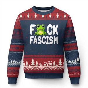 Funny Frog Fck Fascism Ugly Christmas Sweater Resist Protest Human Rights - Print Your Wear