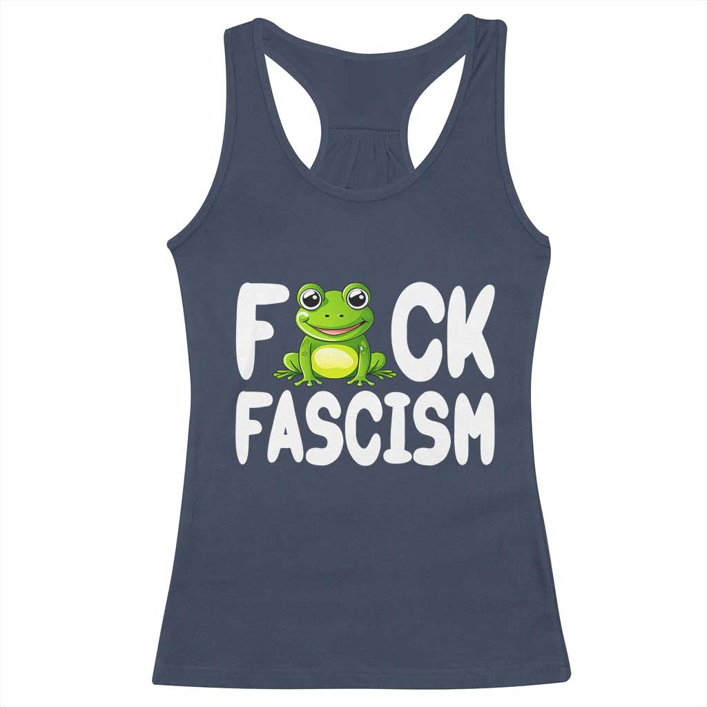 Funny Frog Fck Fascism Racerback Tank Top Resist Protest Human Rights TS02 Navy Print Your Wear