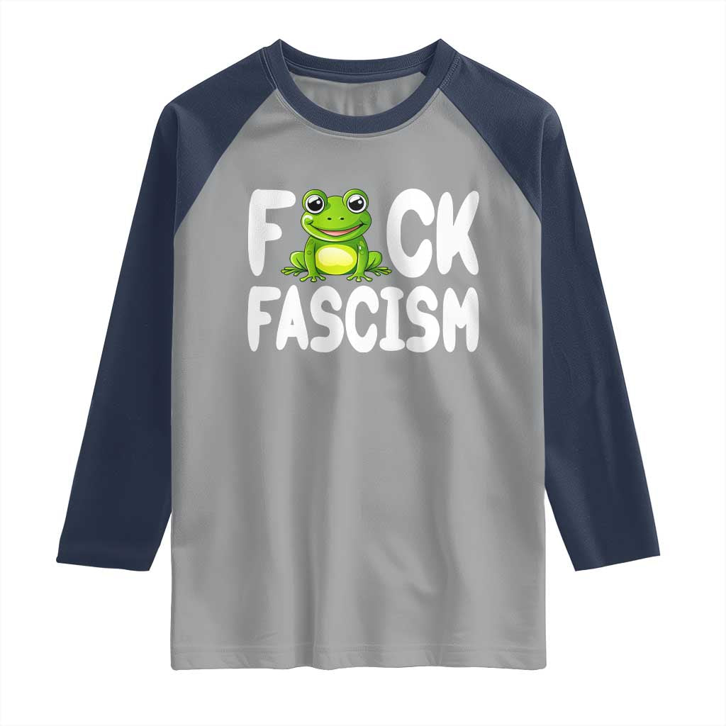 Funny Frog Fck Fascism Raglan Shirt Resist Protest Human Rights TS02 Sport Gray Navy Print Your Wear