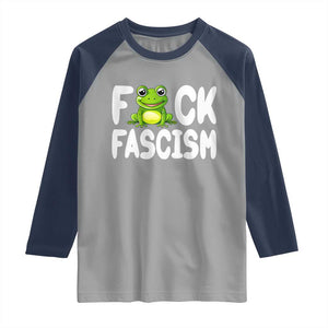 Funny Frog Fck Fascism Raglan Shirt Resist Protest Human Rights TS02 Sport Gray Navy Print Your Wear