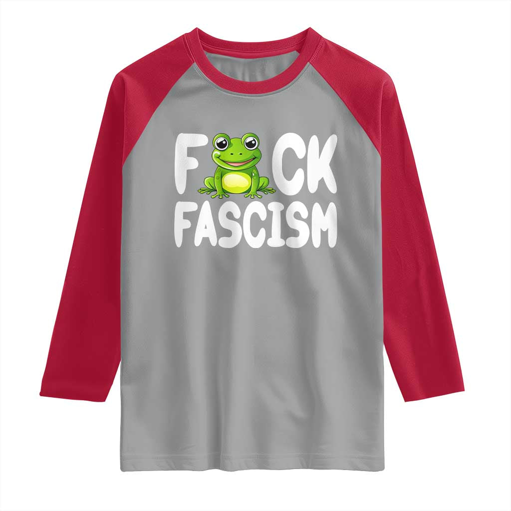 Funny Frog Fck Fascism Raglan Shirt Resist Protest Human Rights TS02 Sport Gray Red Print Your Wear