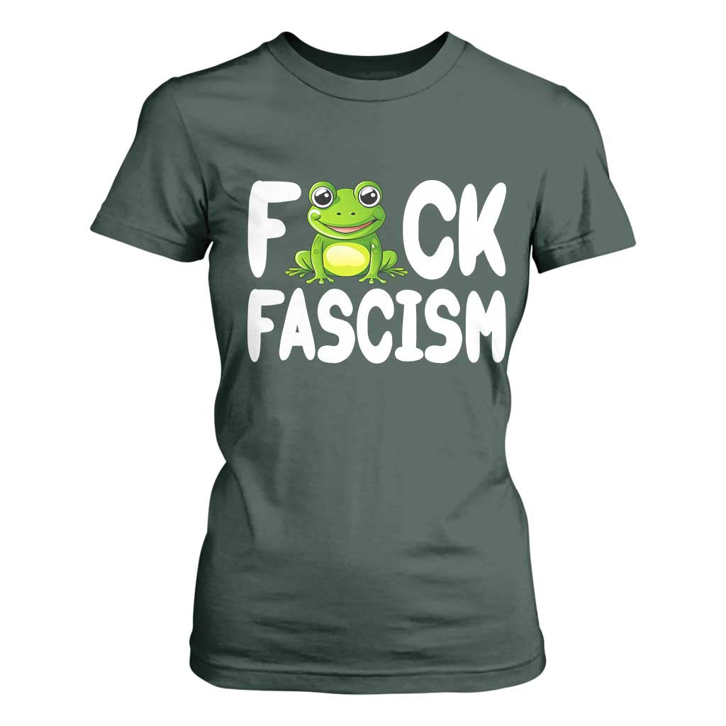 Funny Frog Fck Fascism T Shirt For Women Resist Protest Human Rights TS02 Dark Forest Green Print Your Wear