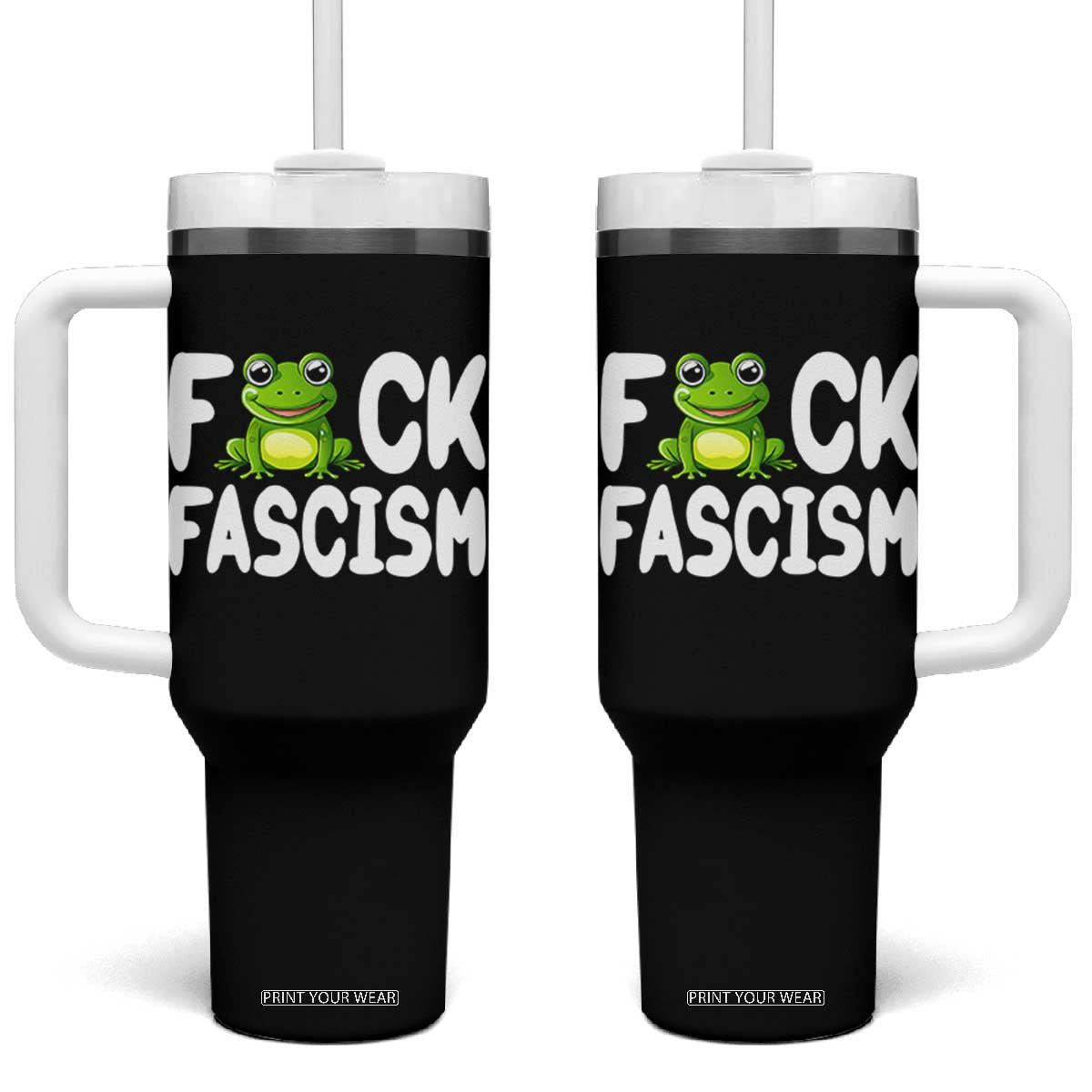 Funny Frog Fck Fascism Tumbler With Handle Resist Protest Human Rights TS02 One Size: 40 oz Black Print Your Wear