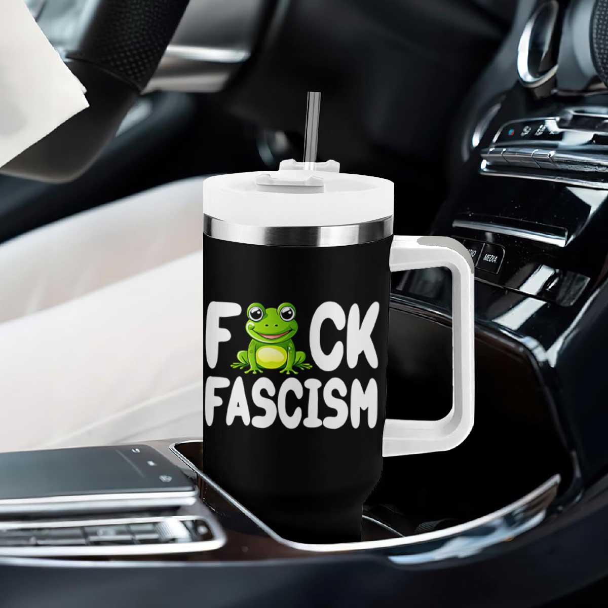 Funny Frog Fck Fascism Tumbler With Handle Resist Protest Human Rights TS02 Print Your Wear