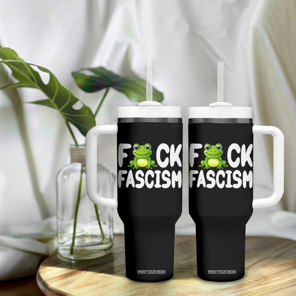 Funny Frog Fck Fascism Tumbler With Handle Resist Protest Human Rights TS02 Print Your Wear