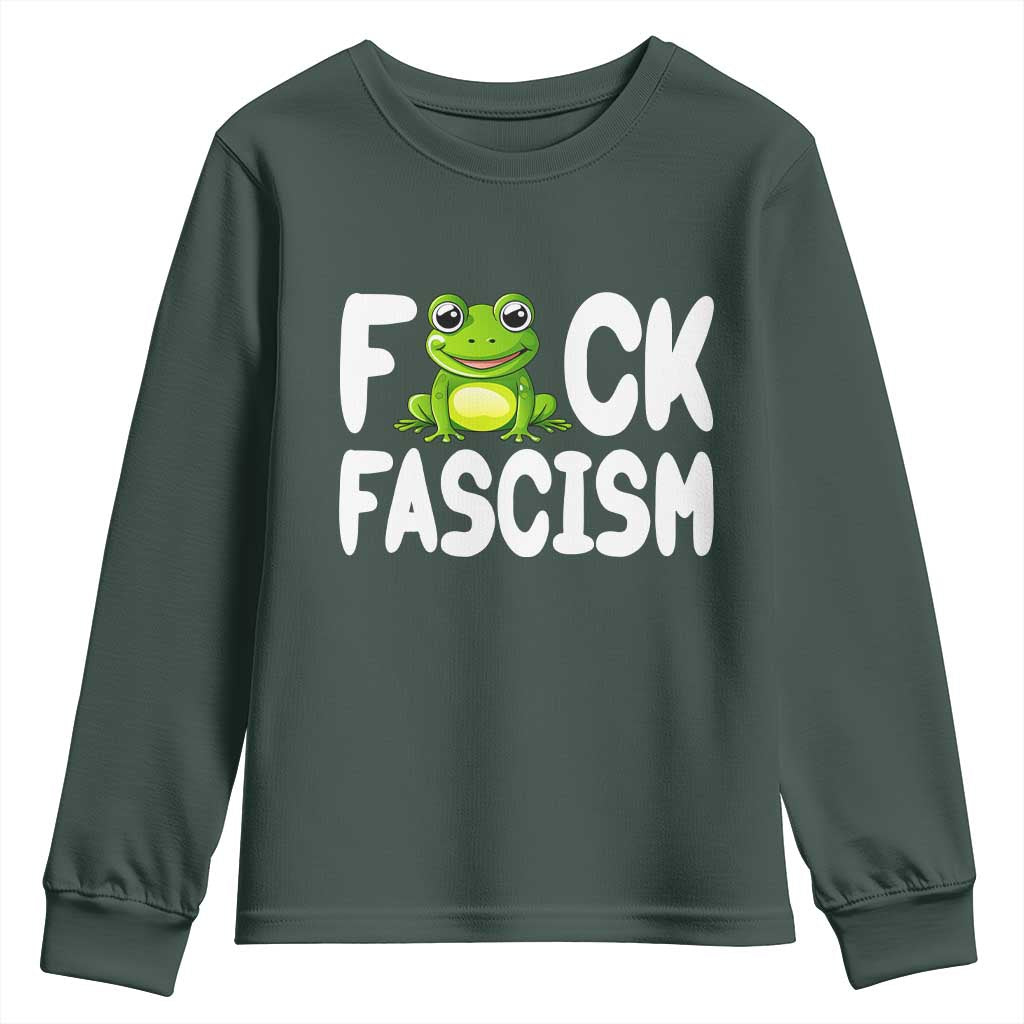 Funny Frog Fck Fascism Youth Sweatshirt Resist Protest Human Rights TS02 Dark Forest Green Print Your Wear