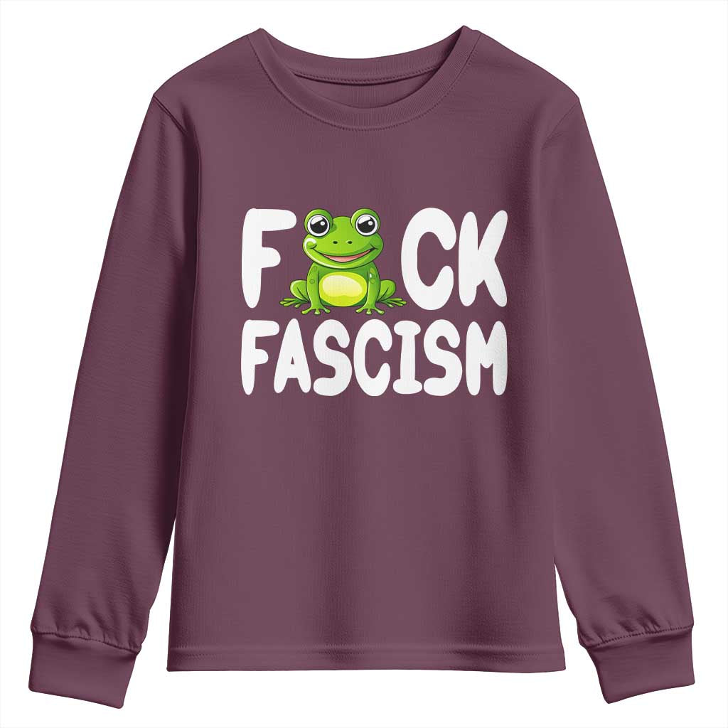 Funny Frog Fck Fascism Youth Sweatshirt Resist Protest Human Rights TS02 Maroon Print Your Wear