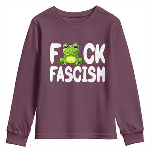 Funny Frog Fck Fascism Youth Sweatshirt Resist Protest Human Rights TS02 Maroon Print Your Wear