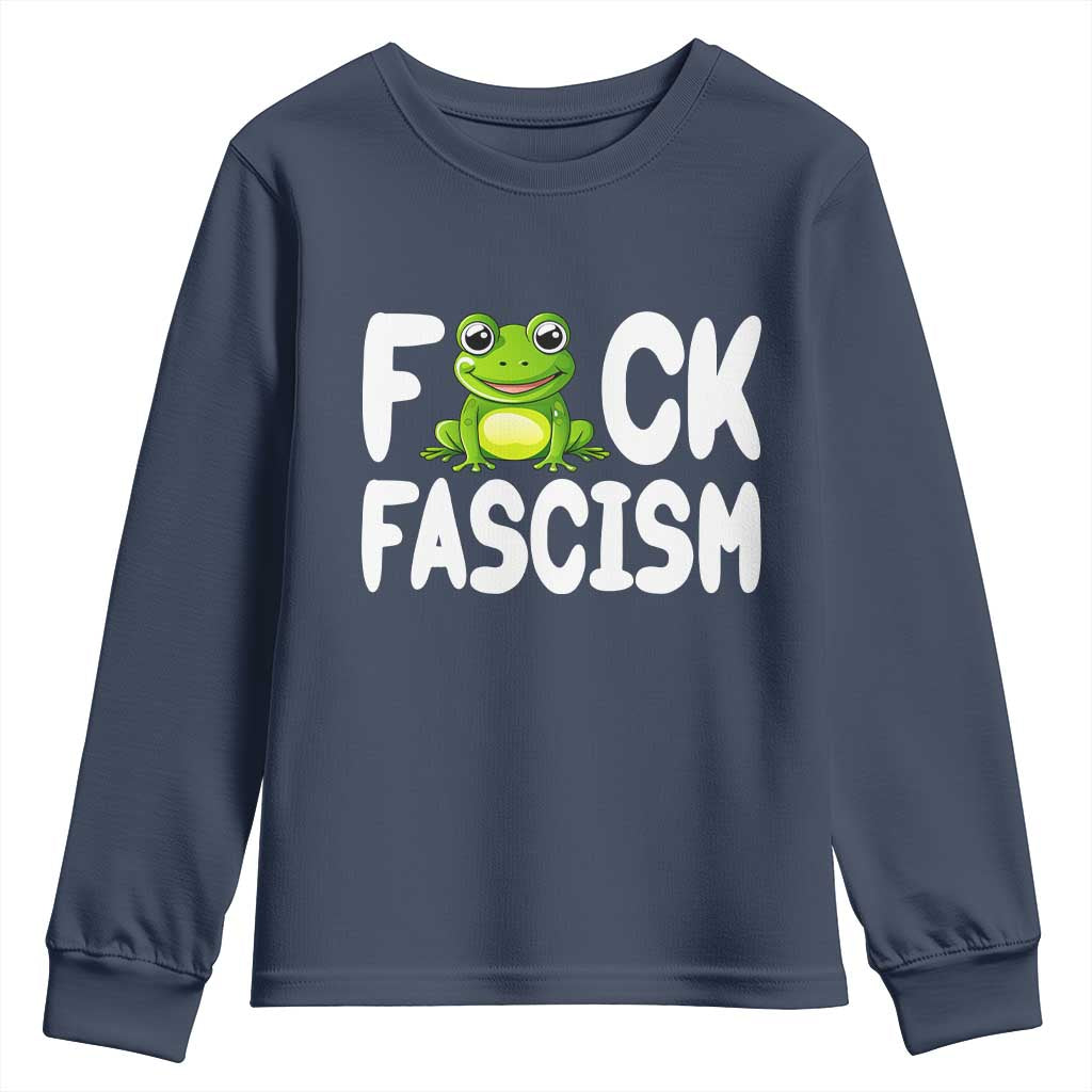 Funny Frog Fck Fascism Youth Sweatshirt Resist Protest Human Rights TS02 Navy Print Your Wear