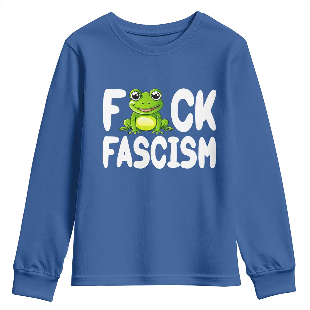 Funny Frog Fck Fascism Youth Sweatshirt Resist Protest Human Rights TS02 Royal Blue Print Your Wear