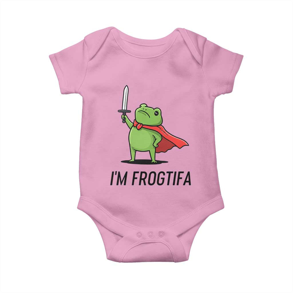 Funny Huzzah Frog Baby Onesie Im Frogtifa Knight Resist Protest TS02 Light Pink Print Your Wear