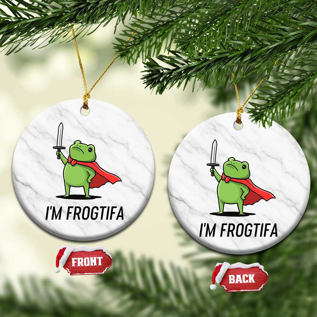 Funny Huzzah Frog Ceramic Ornament Im Frogtifa Knight Resist Protest - Print Your Wear