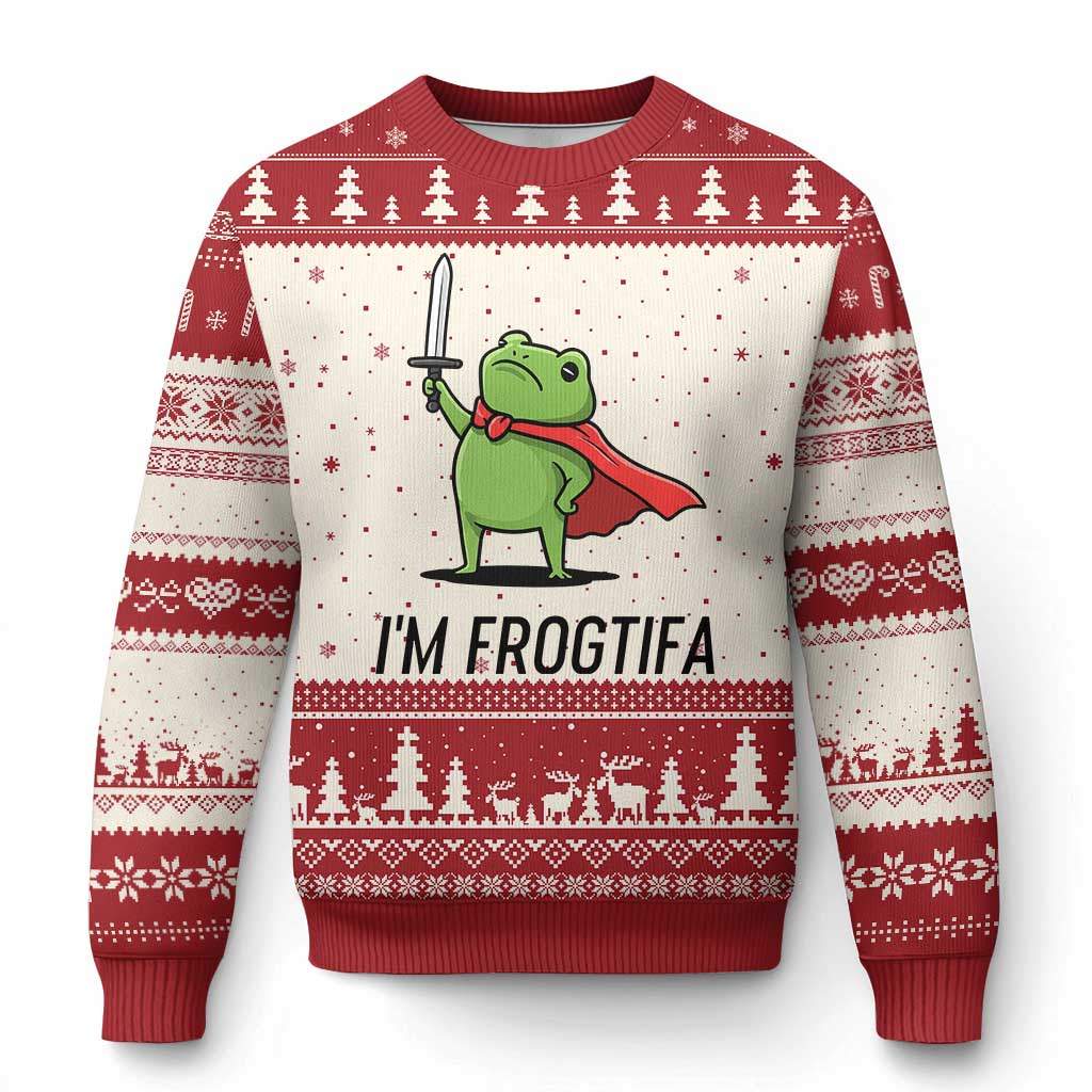 Funny Huzzah Frog Ugly Christmas Sweater Im Frogtifa Knight Resist Protest - Print Your Wear