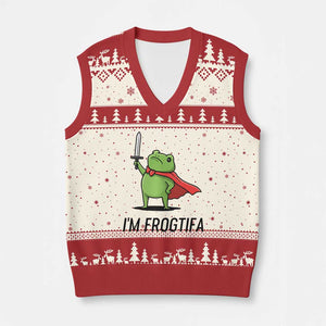 Funny Huzzah Frog V-Neck Knit Sweater Vest Im Frogtifa Knight Resist Protest - Print Your Wear