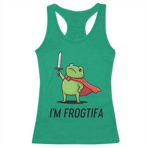 Funny Huzzah Frog Racerback Tank Top Im Frogtifa Knight Resist Protest - Print Your Wear