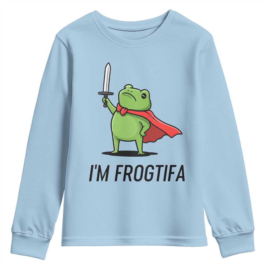 Funny Huzzah Frog Youth Sweatshirt Im Frogtifa Knight Resist Protest TS02 Light Blue Print Your Wear