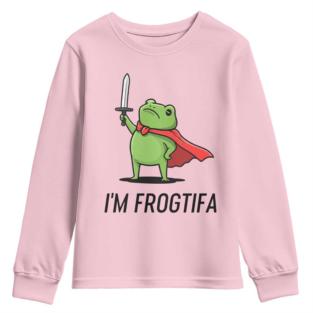 Funny Huzzah Frog Youth Sweatshirt Im Frogtifa Knight Resist Protest TS02 Light Pink Print Your Wear