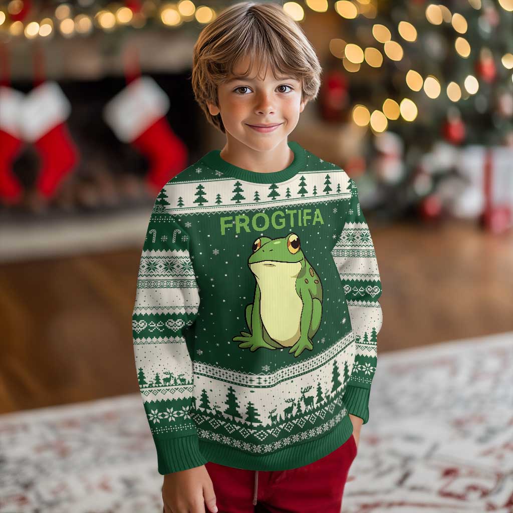 Funny Frogtifa Ugly Christmas Sweater Resist Frog Protest Against Fascism TS02 Forest Green Beige Print Your Wear