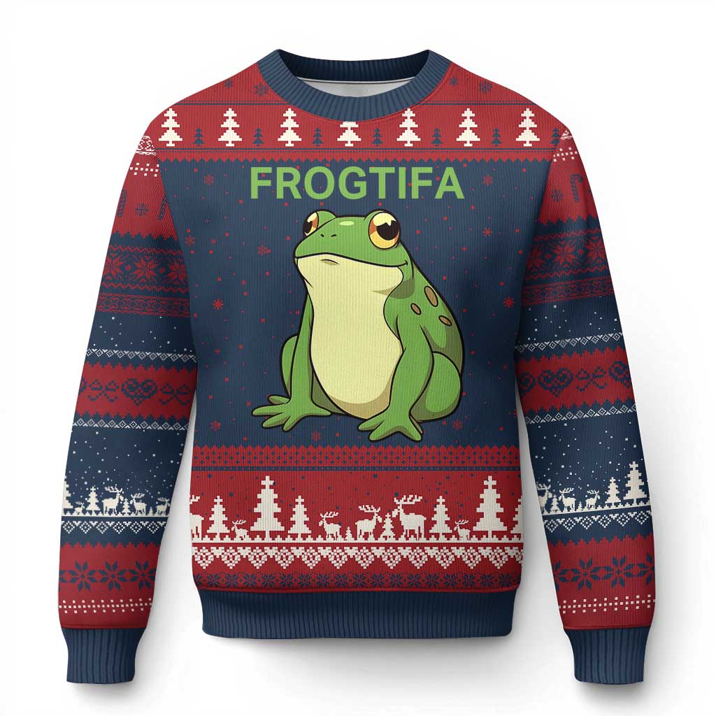 Funny Frogtifa Ugly Christmas Sweater Resist Frog Protest Against Fascism - Print Your Wear