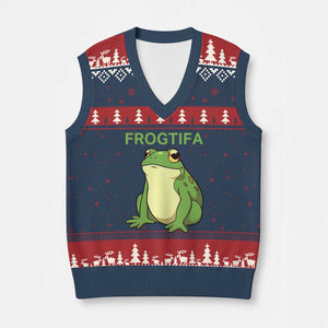 Funny Frogtifa V-Neck Knit Sweater Vest Resist Frog Protest Against Fascism - Print Your Wear
