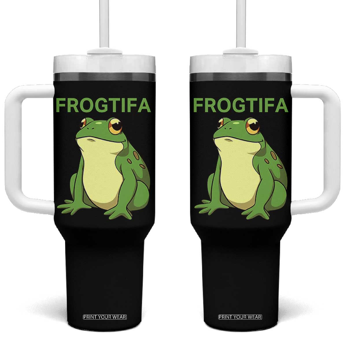Funny Frogtifa Tumbler With Handle Resist Frog Protest Against Fascism TS02 One Size: 40 oz Black Print Your Wear