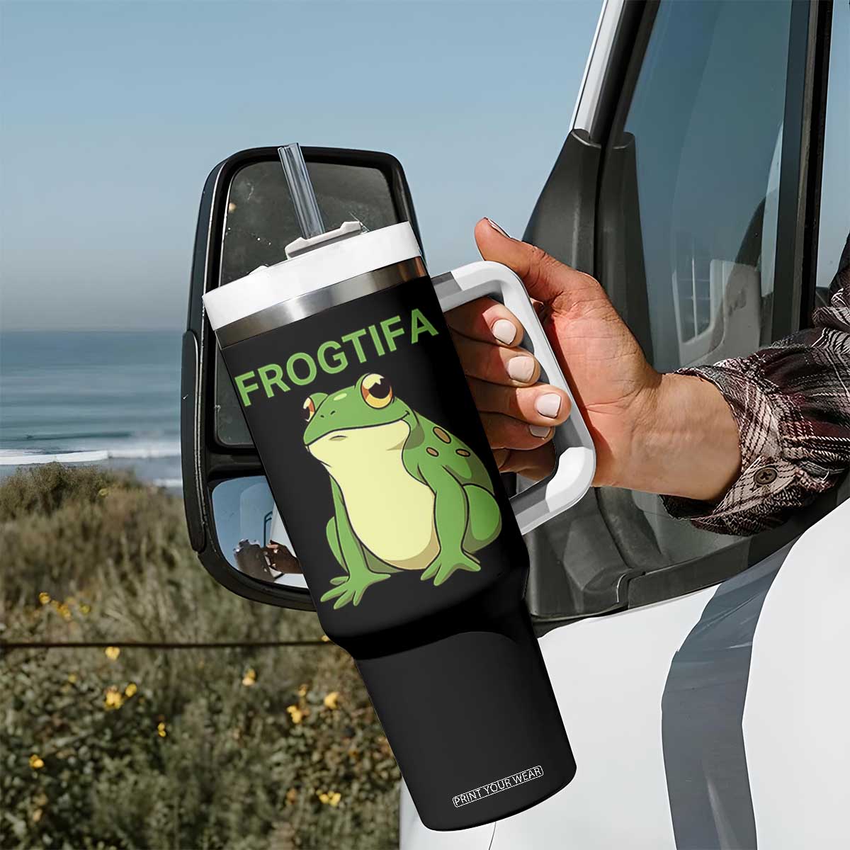 Funny Frogtifa Tumbler With Handle Resist Frog Protest Against Fascism TS02 Print Your Wear