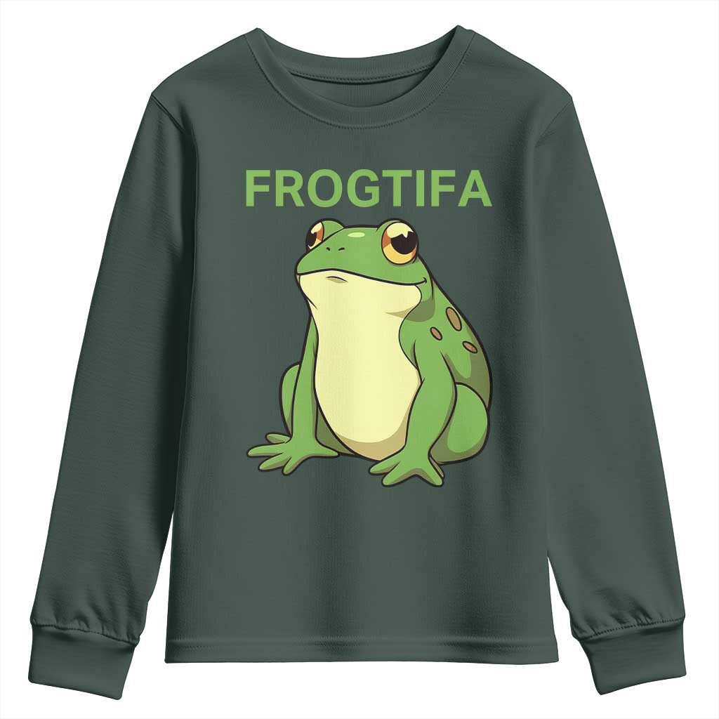 Funny Frogtifa Youth Sweatshirt Resist Frog Protest Against Fascism TS02 Dark Forest Green Print Your Wear