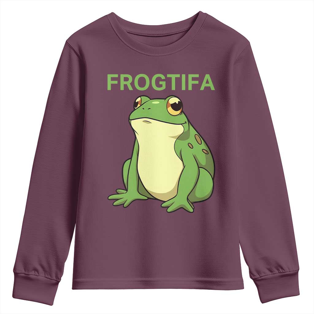 Funny Frogtifa Youth Sweatshirt Resist Frog Protest Against Fascism TS02 Maroon Print Your Wear