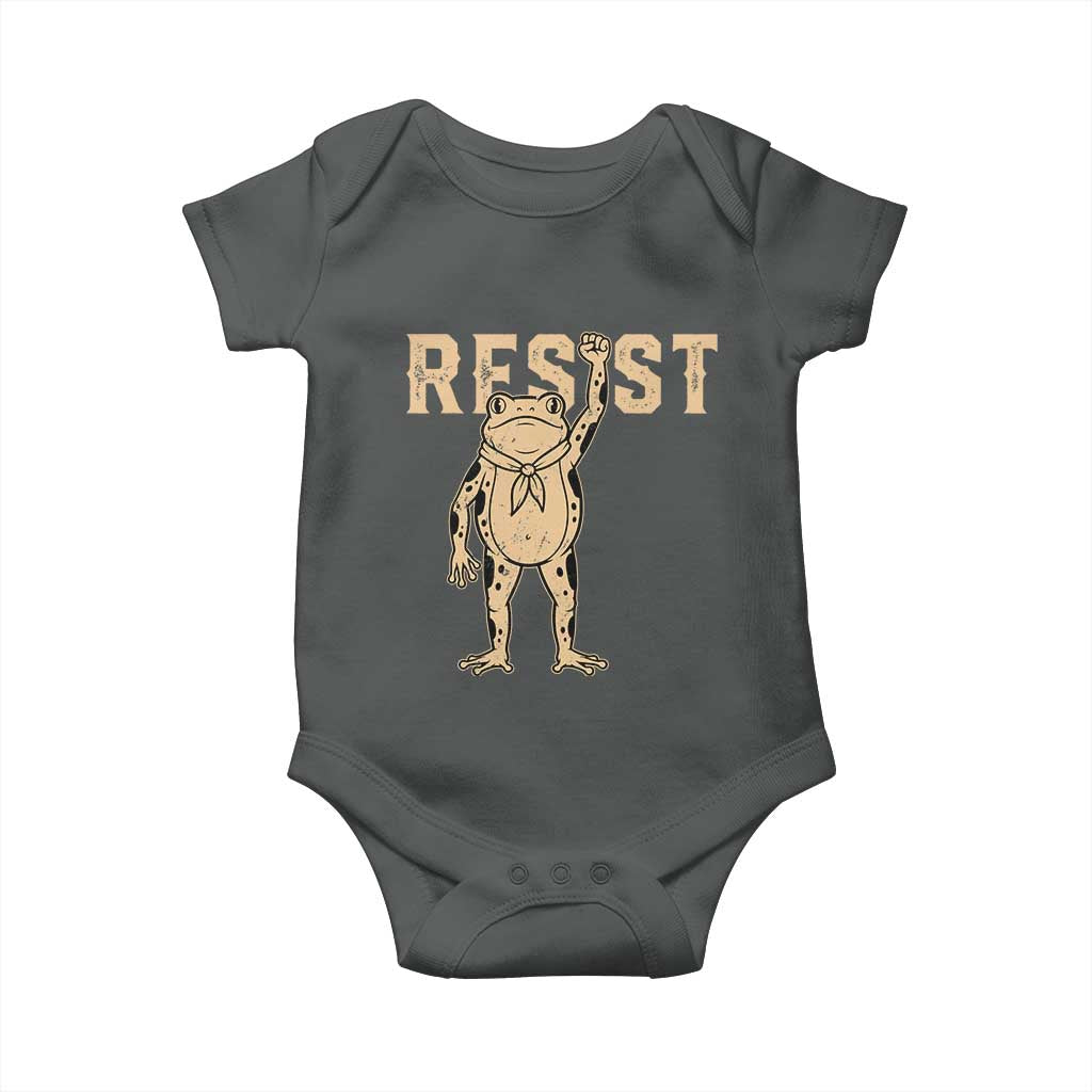 Frog Resist Baby Onesie Raised Fist Protest Fighter Retro Graphic TS02 Dark Heather Print Your Wear