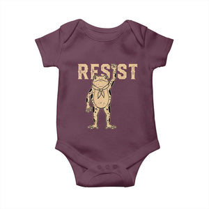 Frog Resist Baby Onesie Raised Fist Protest Fighter Retro Graphic TS02 Maroon Print Your Wear