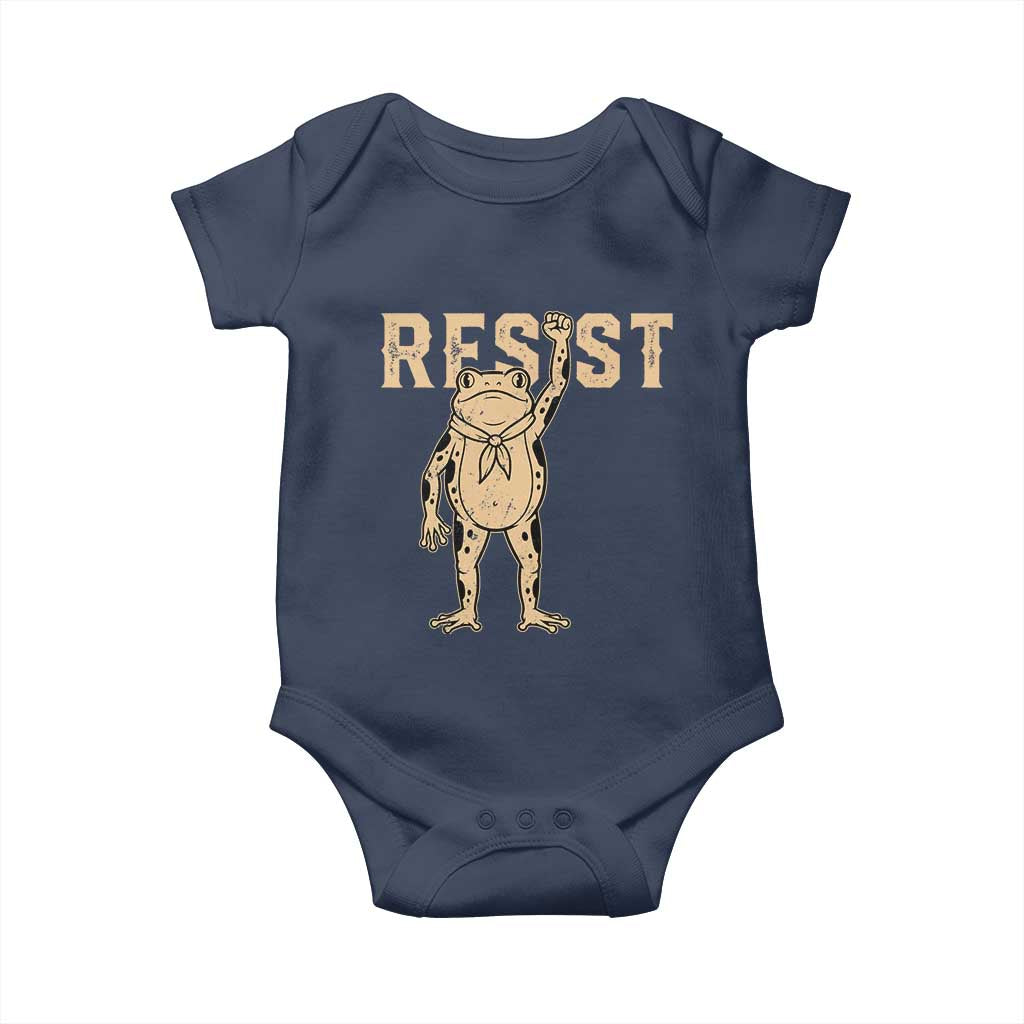 Frog Resist Baby Onesie Raised Fist Protest Fighter Retro Graphic TS02 Navy Print Your Wear