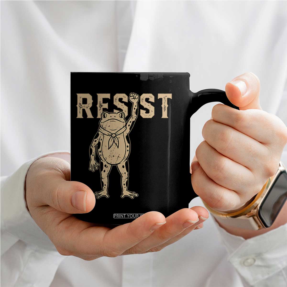 Frog Resist Coffee Mug Raised Fist Protest Fighter Retro Graphic TS02 Print Your Wear
