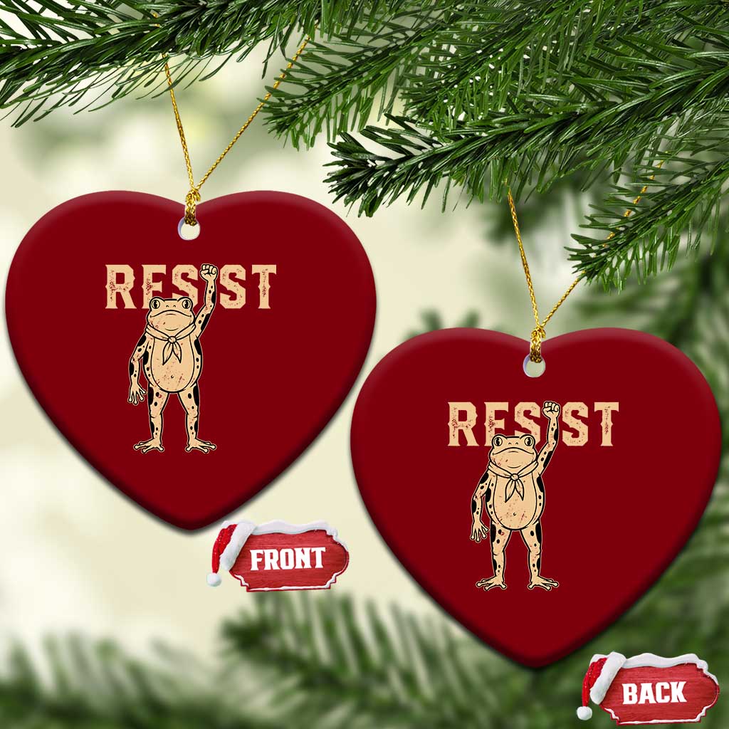 Frog Resist Ceramic Ornament Raised Fist Protest Fighter Retro Graphic - Print Your Wear