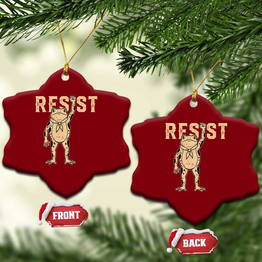 Frog Resist Ceramic Ornament Raised Fist Protest Fighter Retro Graphic - Print Your Wear
