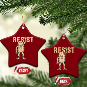 Frog Resist Ceramic Ornament Raised Fist Protest Fighter Retro Graphic - Print Your Wear