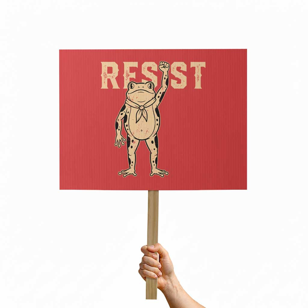 Frog Resist Protest Sign Raised Fist Protest Fighter Retro Graphic TS02 Horizontal 18" × 24" Red Print Your Wear