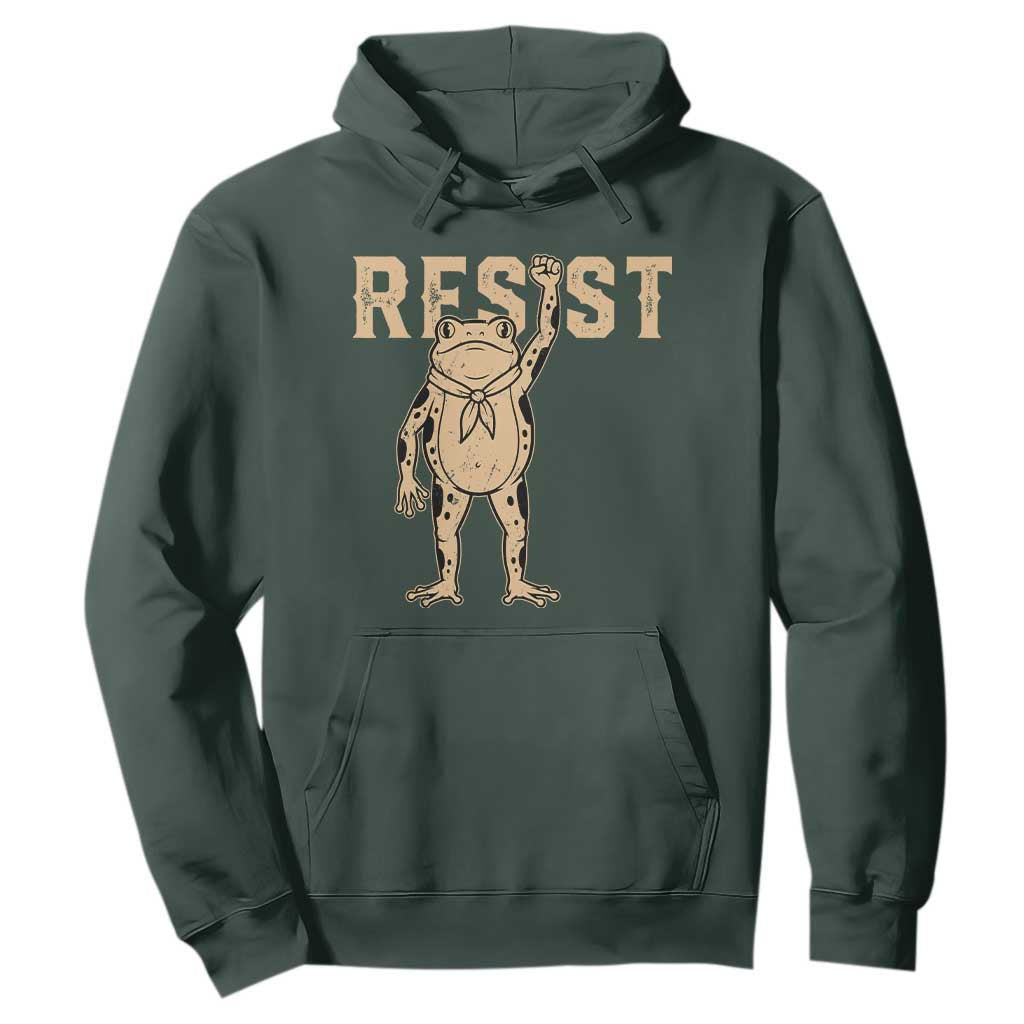 Frog Resist Hoodie Raised Fist Protest Fighter Retro Graphic TS02 Dark Forest Green Print Your Wear