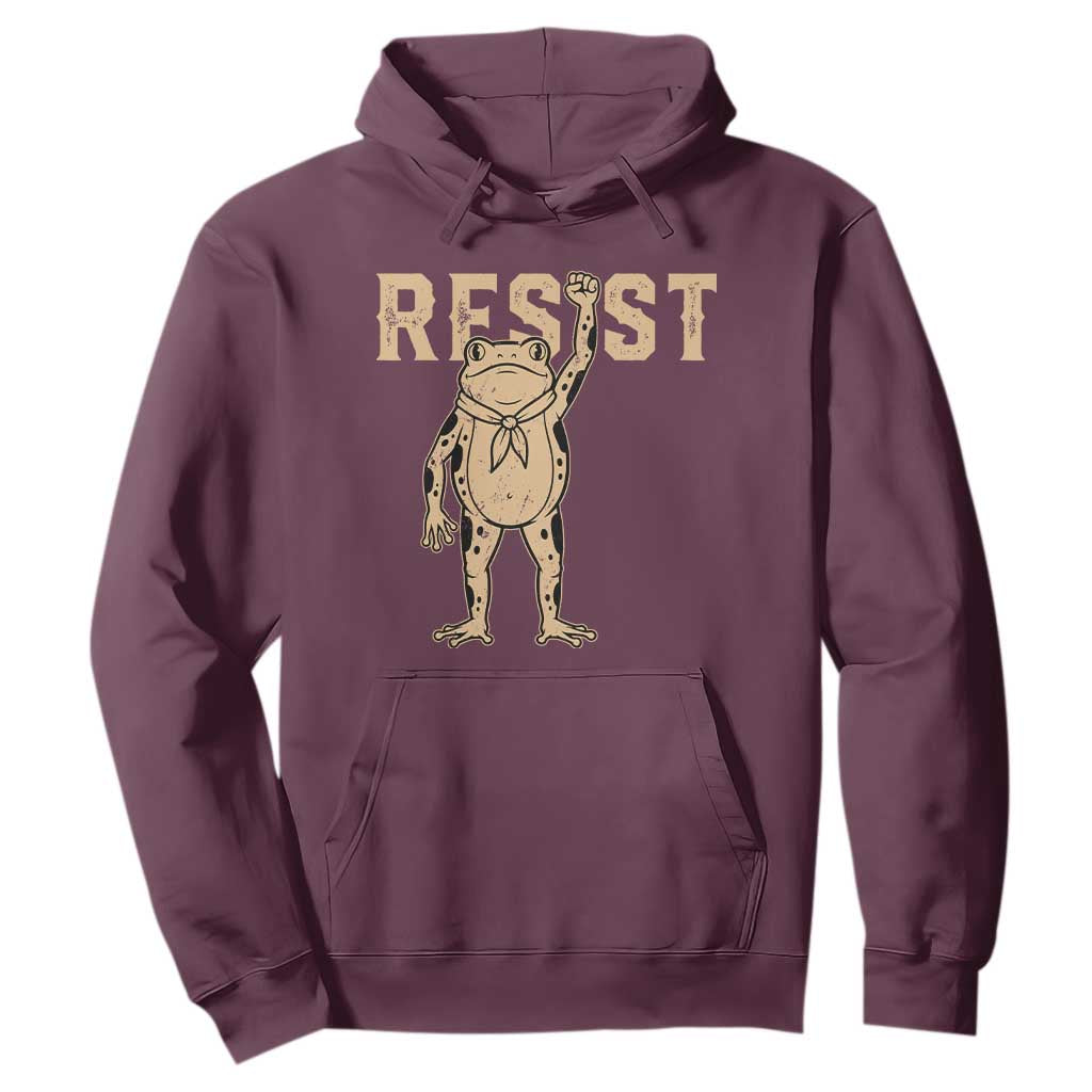 Frog Resist Hoodie Raised Fist Protest Fighter Retro Graphic TS02 Maroon Print Your Wear