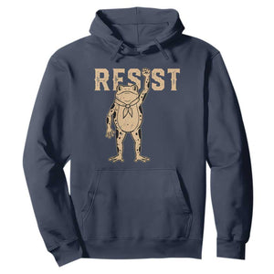 Frog Resist Hoodie Raised Fist Protest Fighter Retro Graphic TS02 Navy Print Your Wear