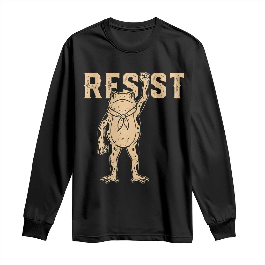 Frog Resist Long Sleeve Shirt Raised Fist Protest Fighter Retro Graphic TS02 Black Print Your Wear
