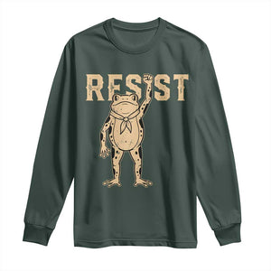 Frog Resist Long Sleeve Shirt Raised Fist Protest Fighter Retro Graphic TS02 Dark Forest Green Print Your Wear