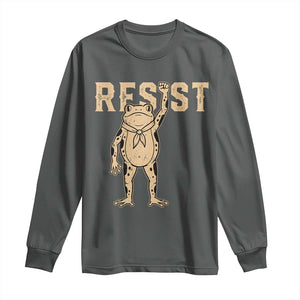 Frog Resist Long Sleeve Shirt Raised Fist Protest Fighter Retro Graphic TS02 Dark Heather Print Your Wear