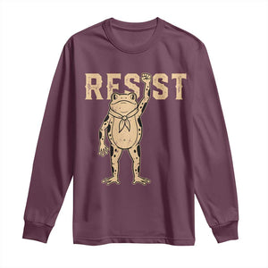 Frog Resist Long Sleeve Shirt Raised Fist Protest Fighter Retro Graphic TS02 Maroon Print Your Wear