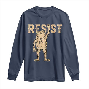 Frog Resist Long Sleeve Shirt Raised Fist Protest Fighter Retro Graphic TS02 Navy Print Your Wear
