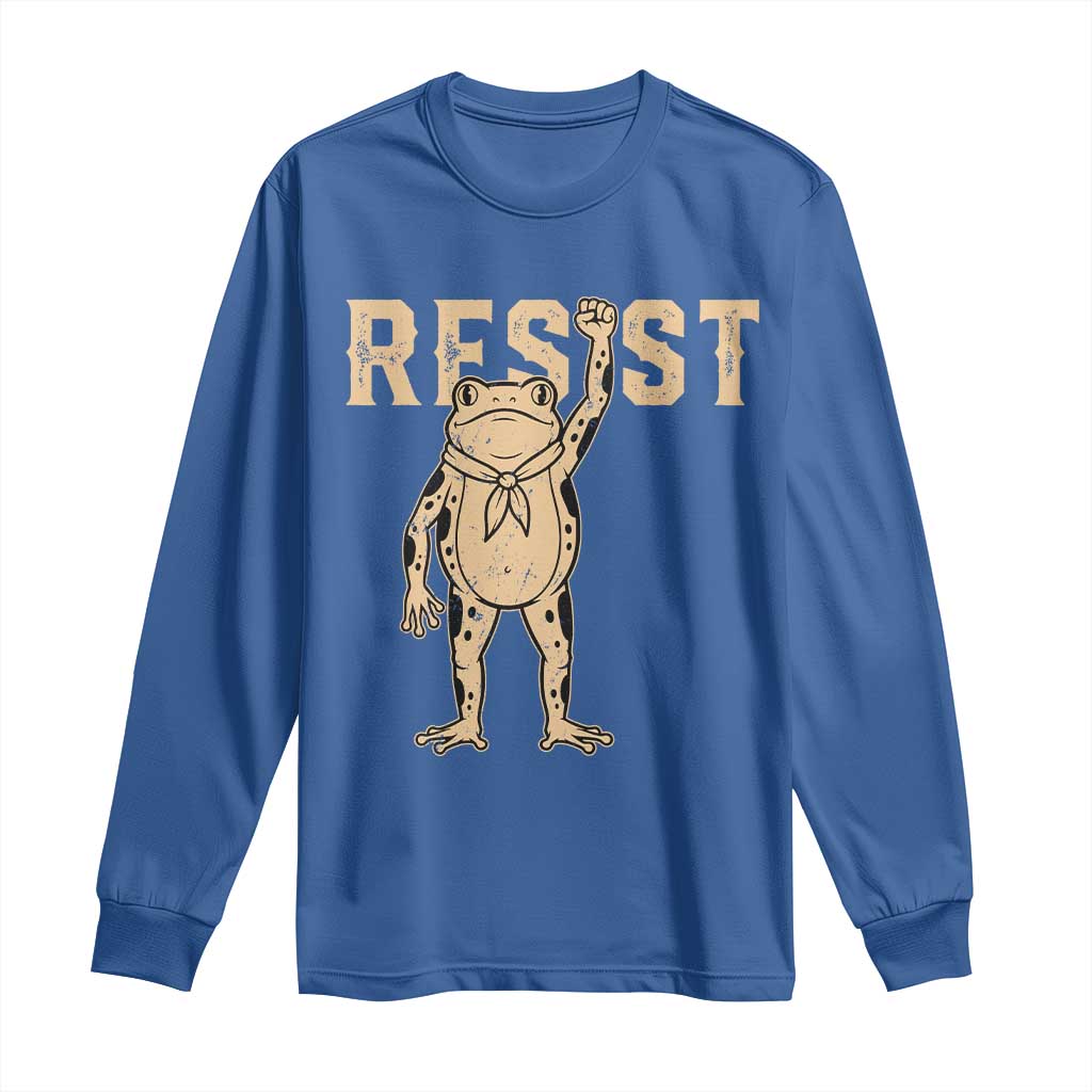 Frog Resist Long Sleeve Shirt Raised Fist Protest Fighter Retro Graphic TS02 Royal Blue Print Your Wear