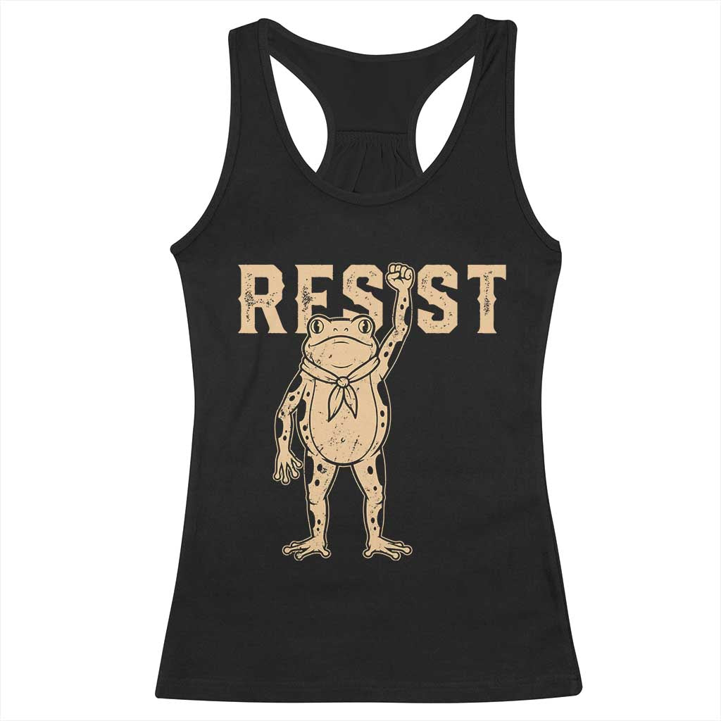 Frog Resist Racerback Tank Top Raised Fist Protest Fighter Retro Graphic - Print Your Wear