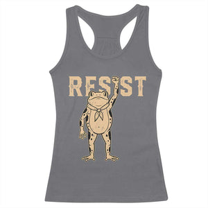 Frog Resist Racerback Tank Top Raised Fist Protest Fighter Retro Graphic TS02 Charcoal Print Your Wear